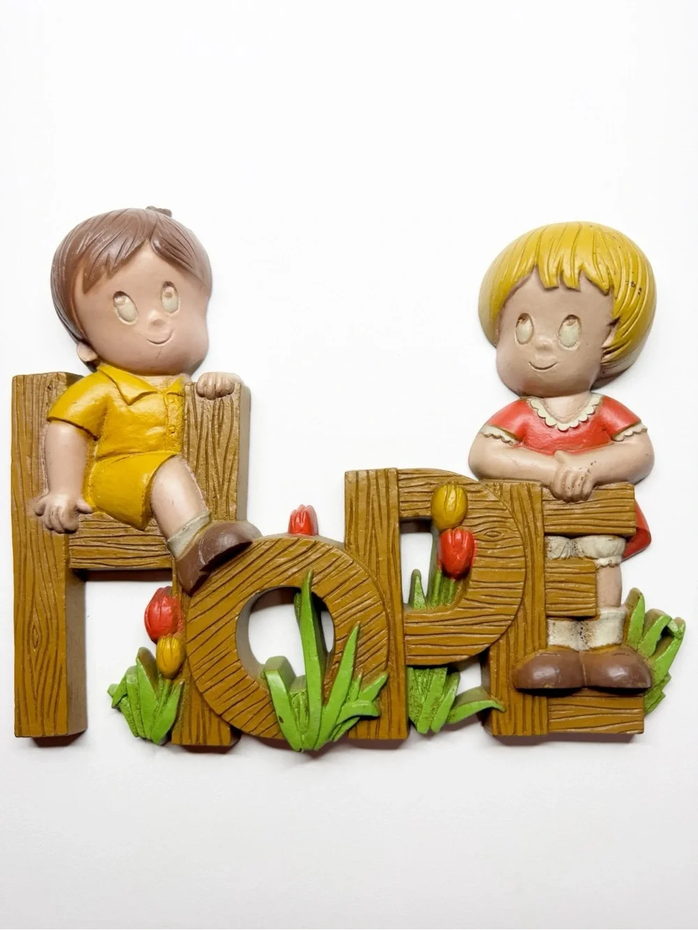 Vintage 80s Burwood Products Faith Hope Charity Kid Wall Art